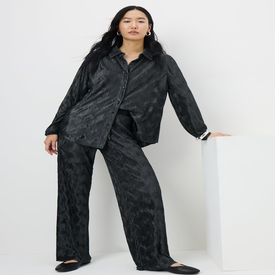 Charcoal Plisse Co Ord Trousers