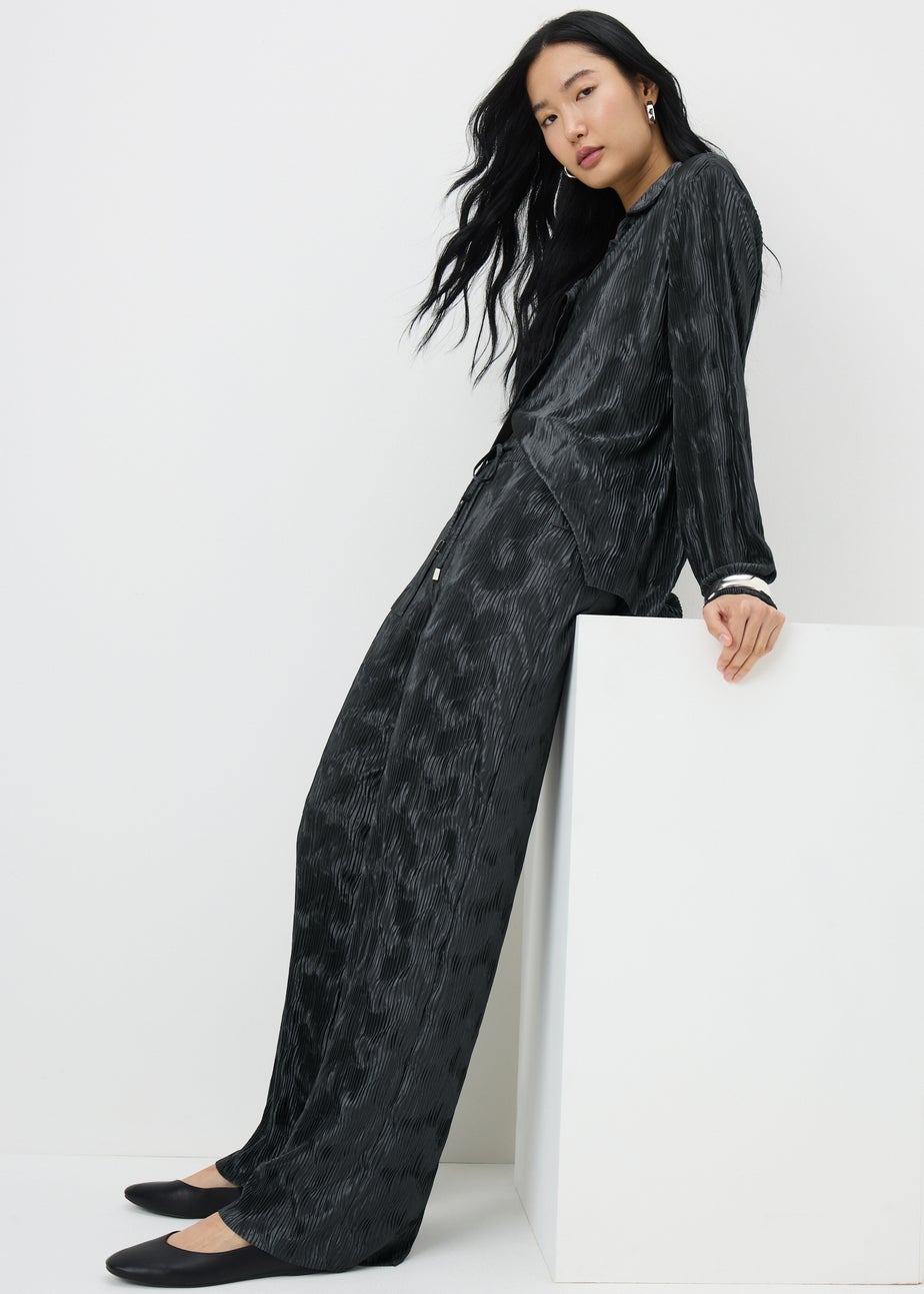 Charcoal Plisse Co Ord Trousers