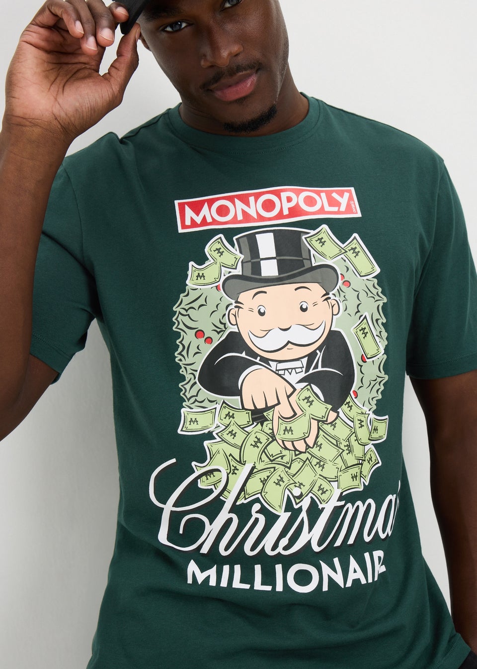 Green Christmas Monopoly Printed T-Shirt