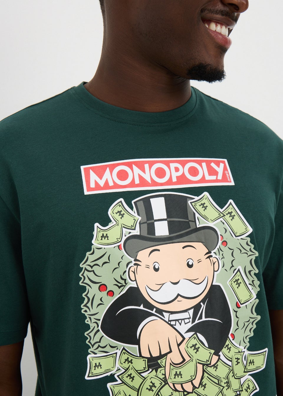 Green Christmas Monopoly Printed T-Shirt