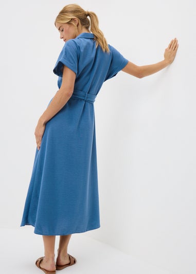 Blue Buckle Midi Shirt Dress