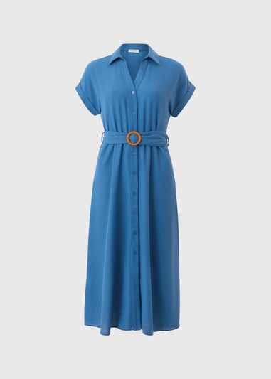 Blue Buckle Midi Shirt Dress