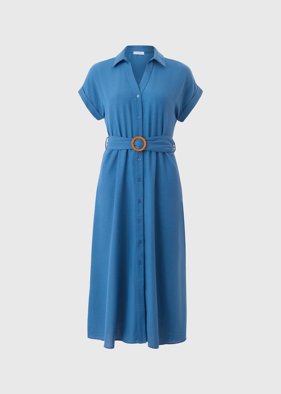 Blue Buckle Midi Shirt Dress