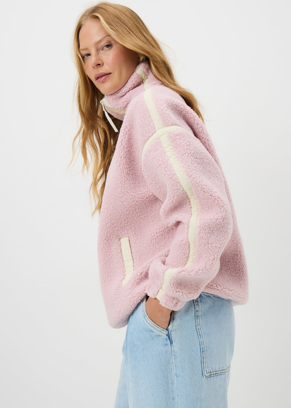 Pink Contrast Detail Borg Fleece