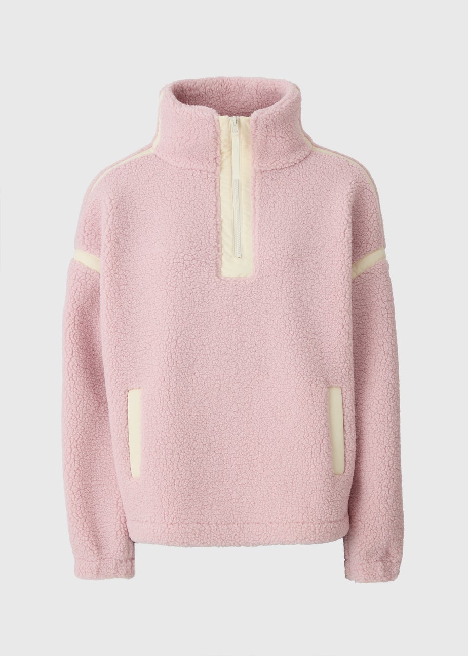 Pink Contrast Detail Borg Fleece