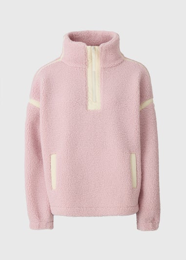 Pink Contrast Detail Borg Fleece