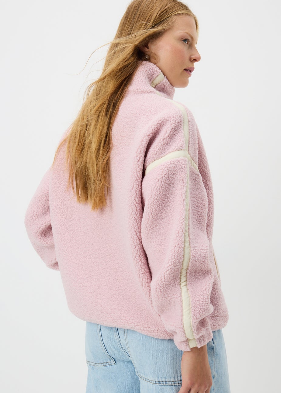 Pink Contrast Detail Borg Fleece