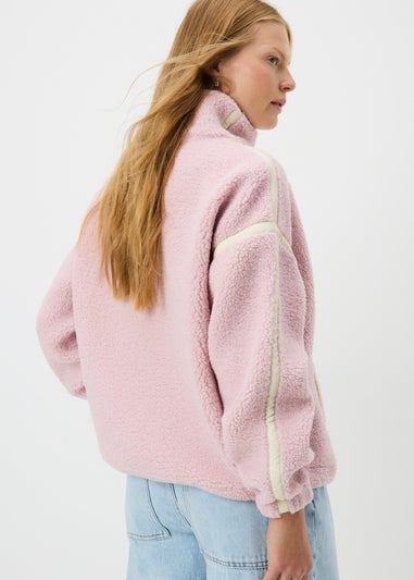 Pink Contrast Detail Borg Fleece