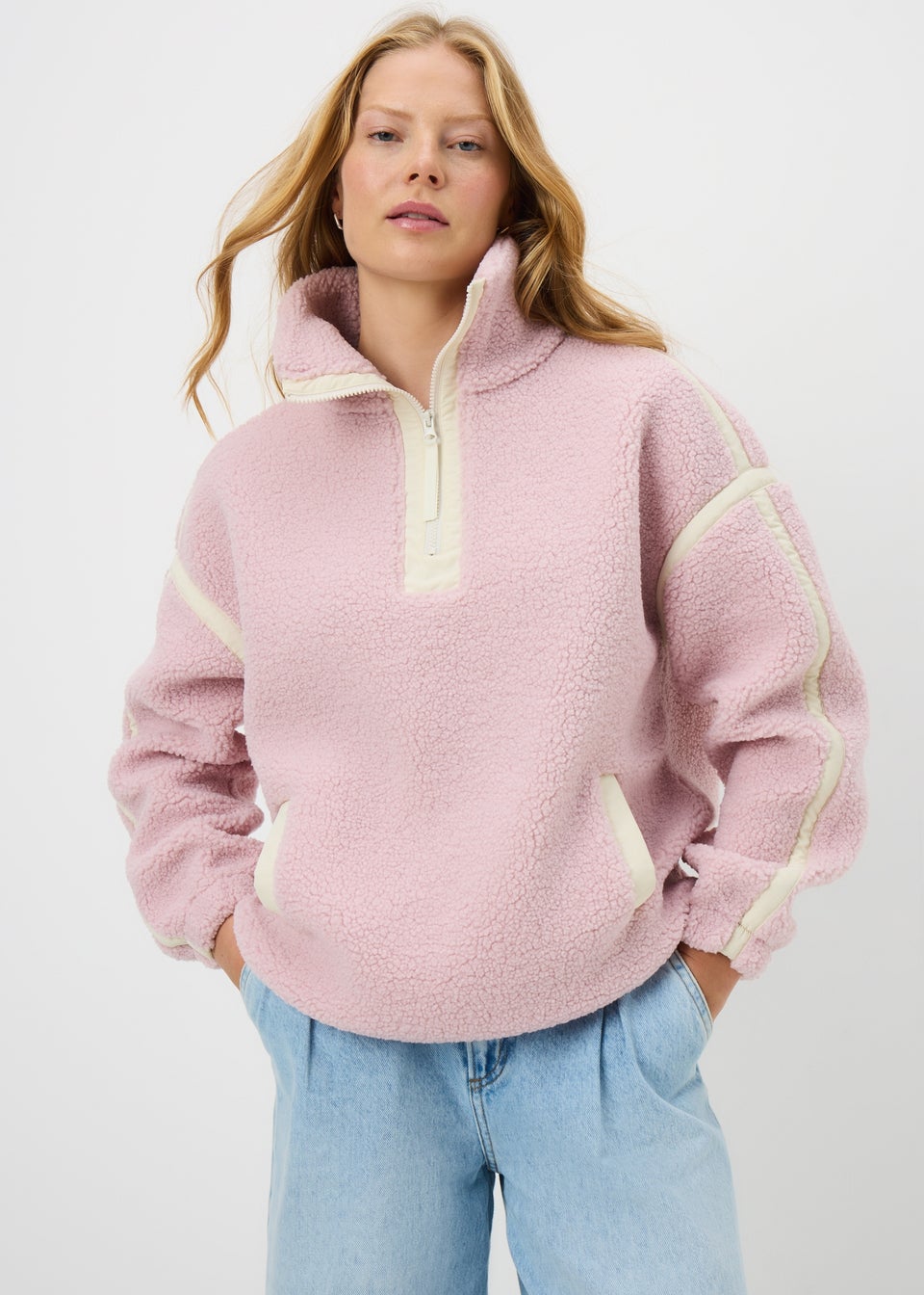 Pink Contrast Detail Borg Fleece