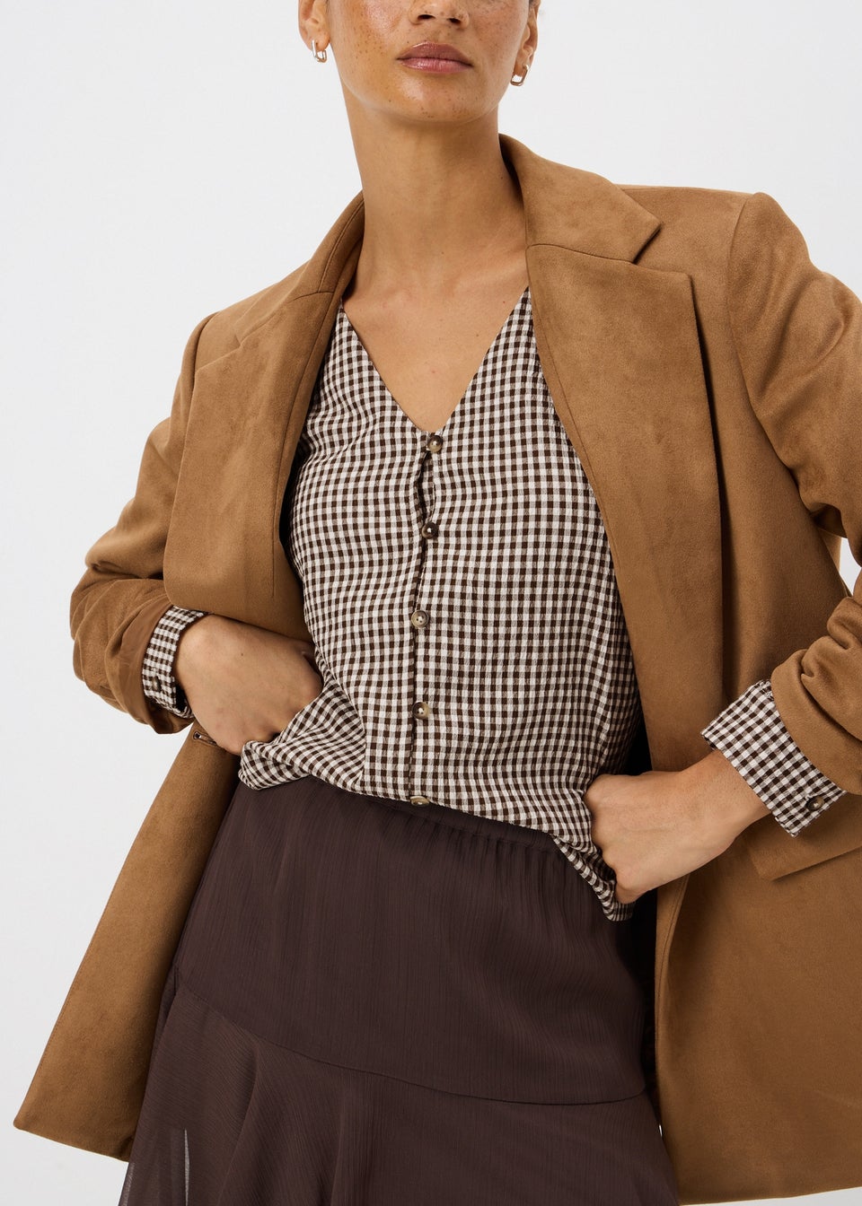 Brown Gingham Collared Shirt