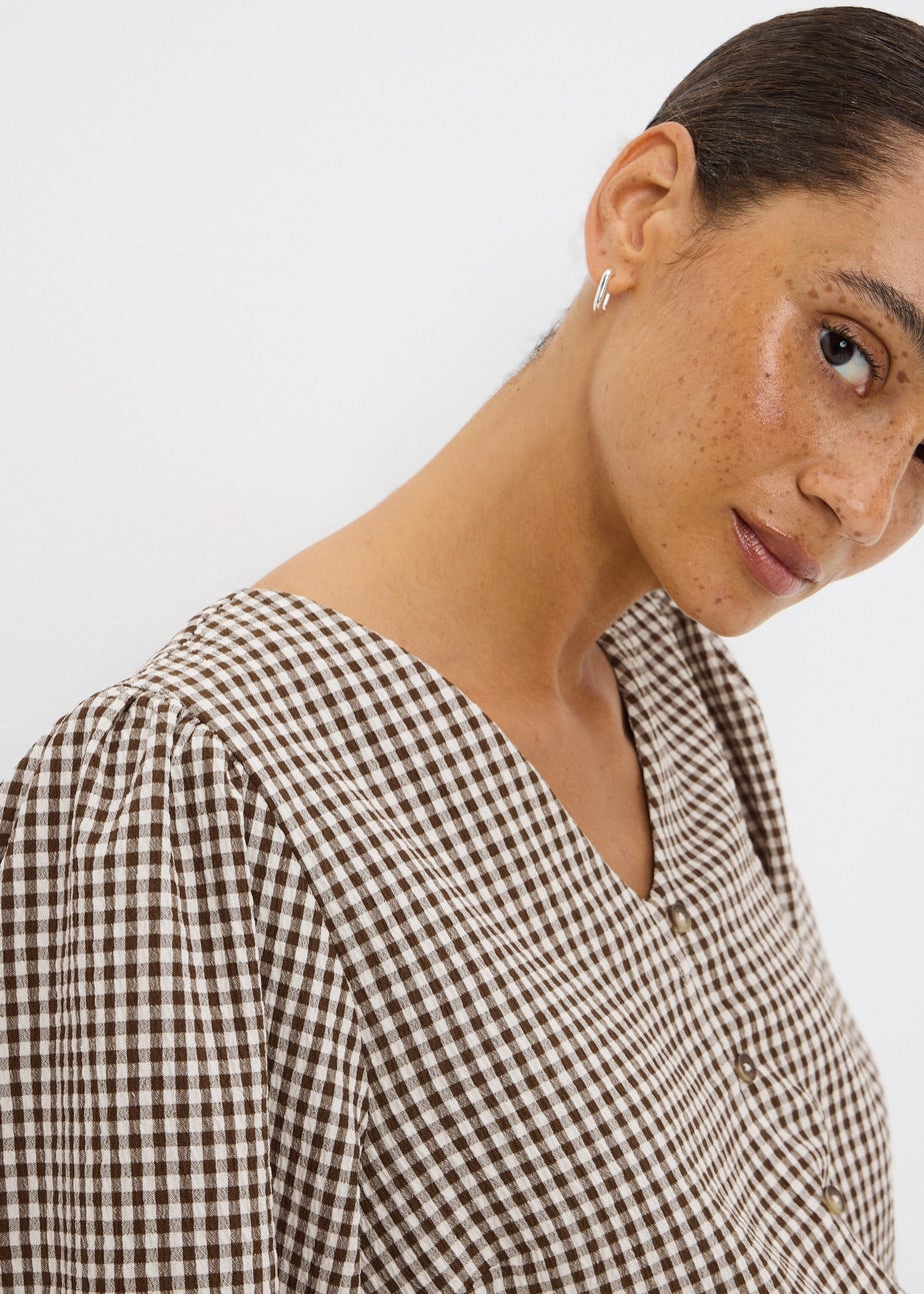 Brown Gingham Collared Shirt