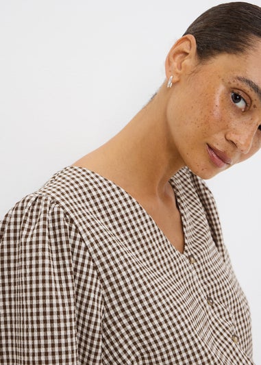 Brown Gingham Collared Shirt