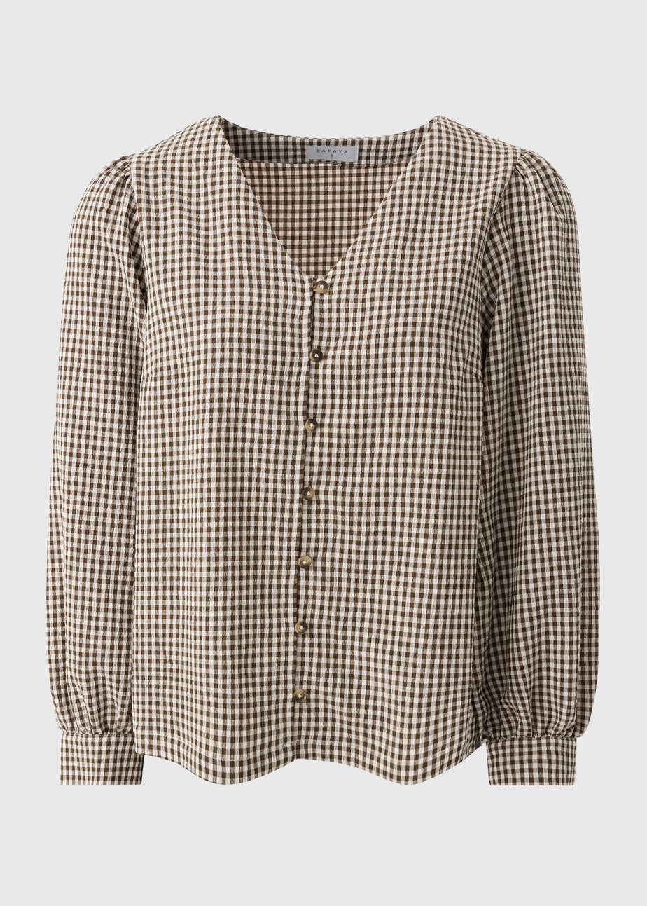 Brown Gingham Collared Shirt