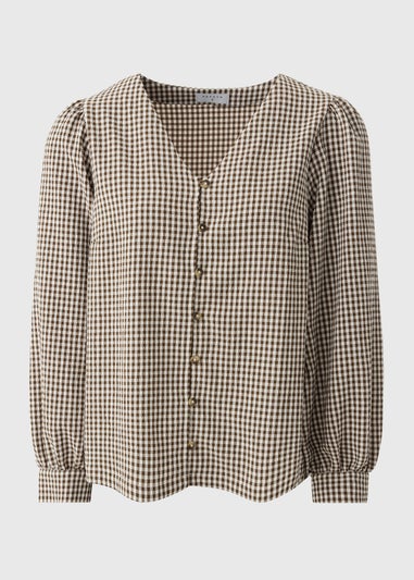 Brown Gingham Collared Shirt
