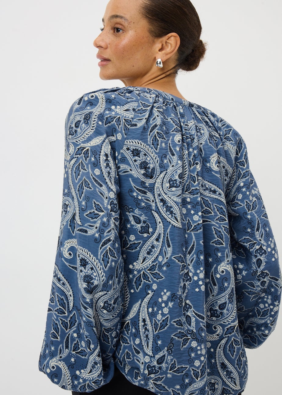 Blue Paisley Pop Over Blouse