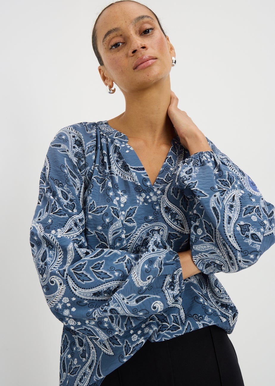 Blue Paisley Pop Over Blouse