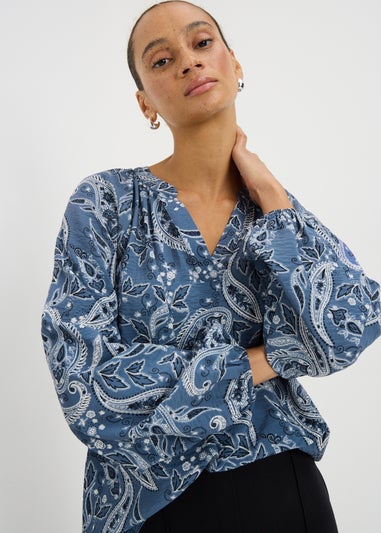 Blue Paisley Pop Over Blouse