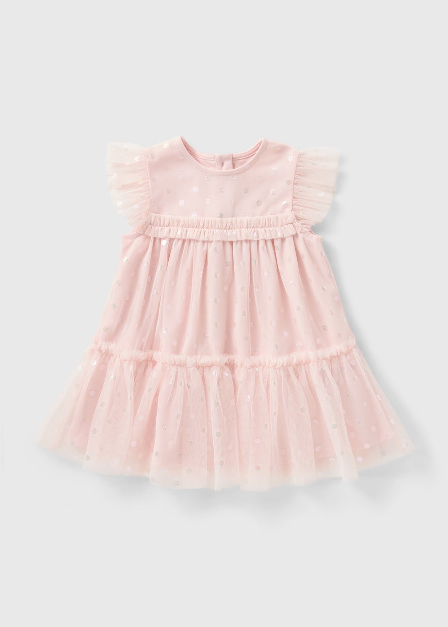 Baby Pink Spot Foil Mesh Dress (Newborn-23mths)