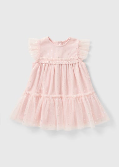 Baby Pink Spot Foil Mesh Dress (Newborn-23mths)