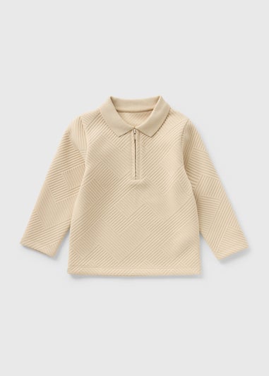 Boys Cream Jacquard Long Sleeve Polo Sweatshirt (1-7yrs)