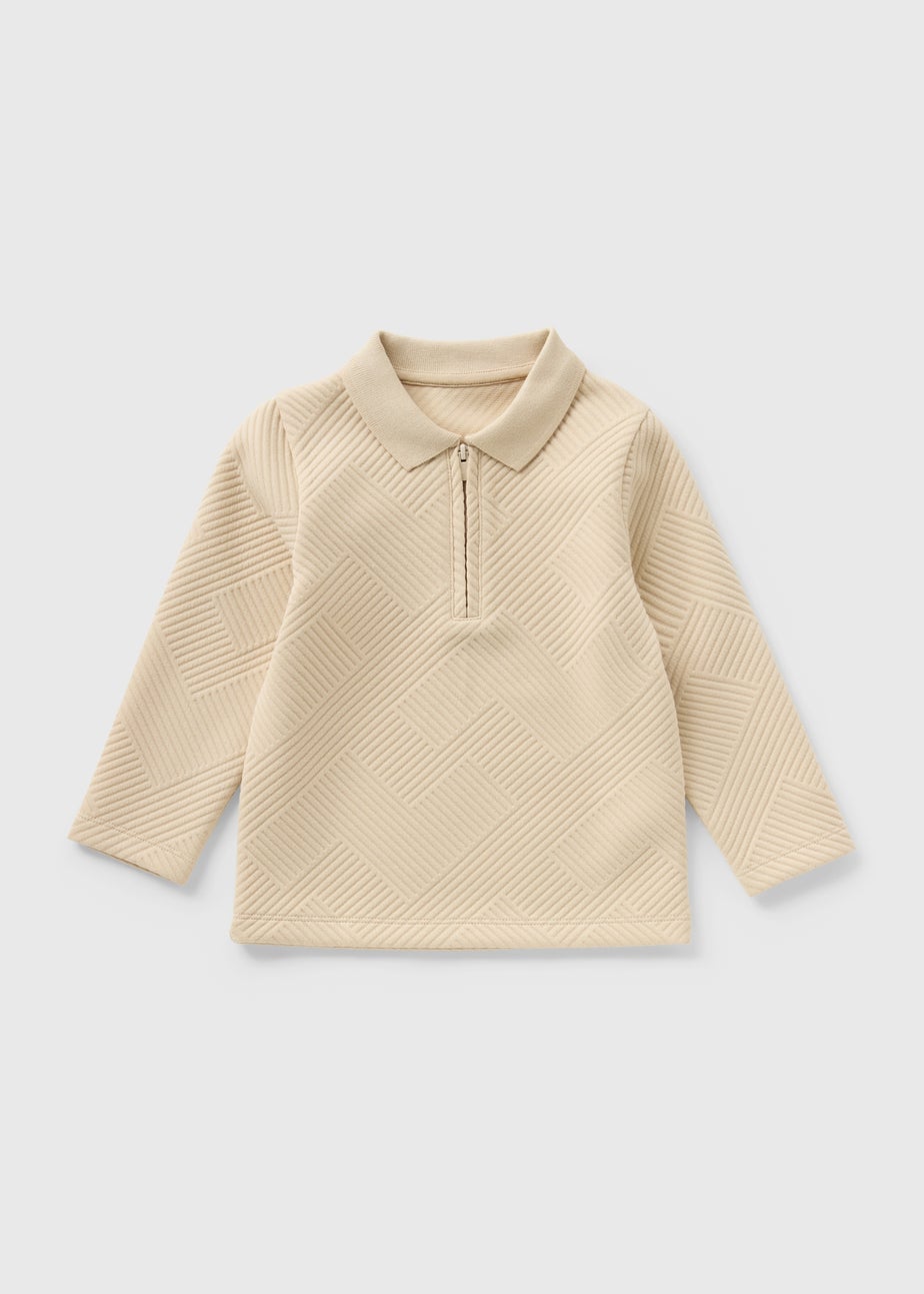 Boys Cream Jacquard Long Sleeve Polo Sweatshirt (1-7yrs)