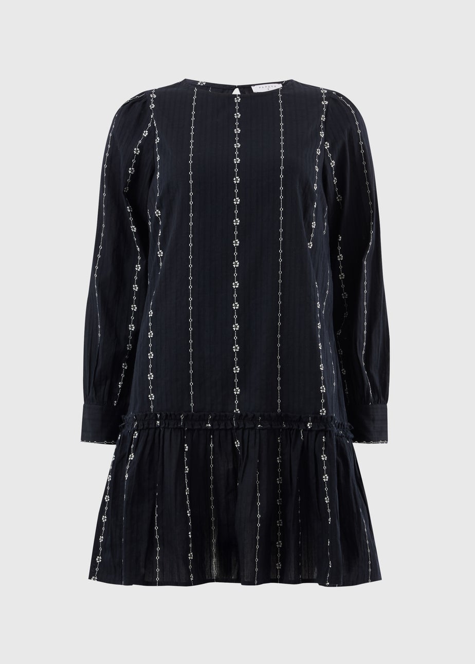 Black Dobby Tiered Mini Dress