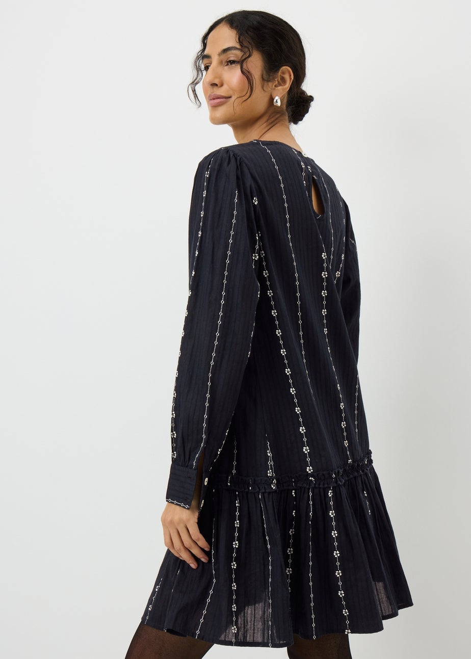 Black Dobby Tiered Mini Dress