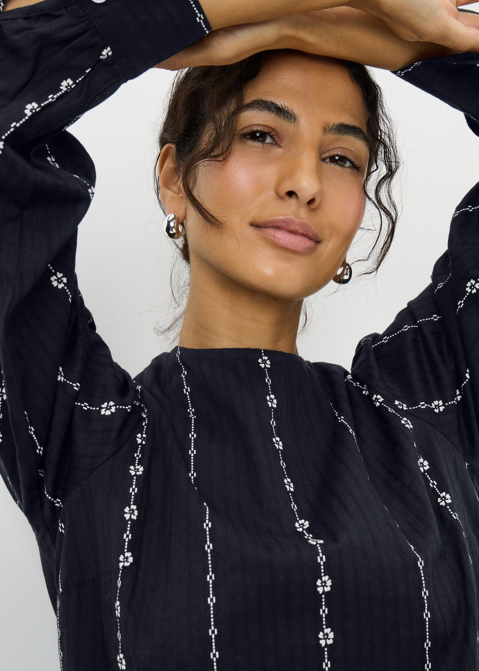 Black Dobby Tiered Mini Dress