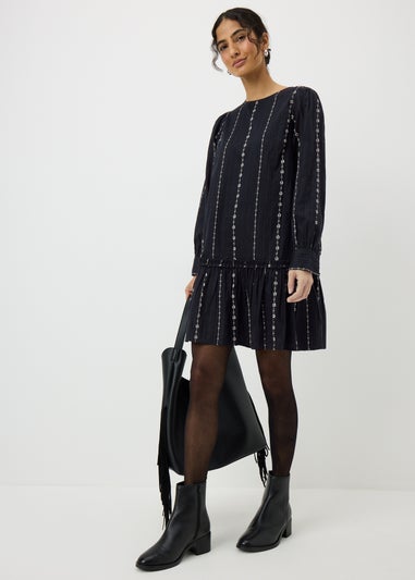 Black Dobby Tiered Mini Dress