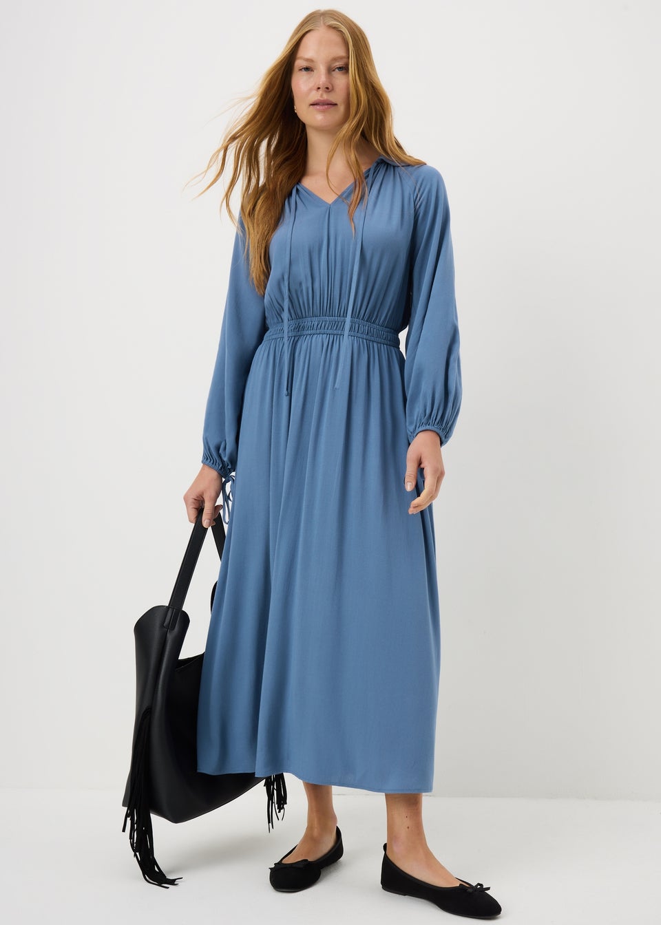 Blue Tie Neck Midaxi Dress