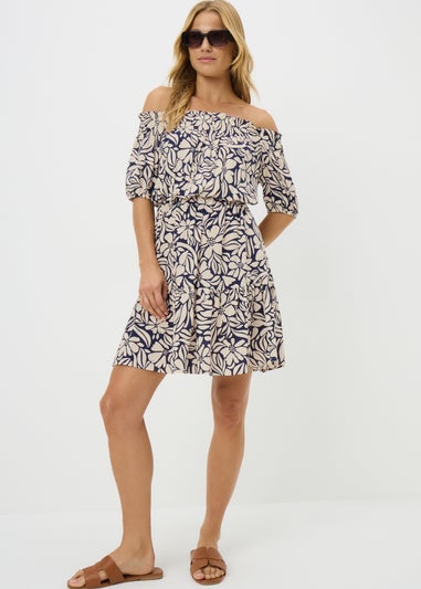 Navy Floral Bardot Dress