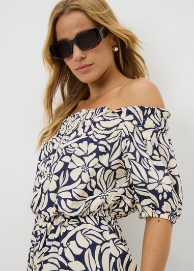 Navy Floral Bardot Dress