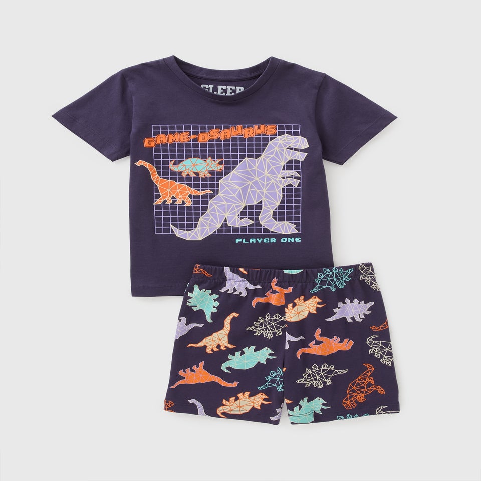 Boys Navy Dino Graphic Short Pyjama Set (4-13yrs)