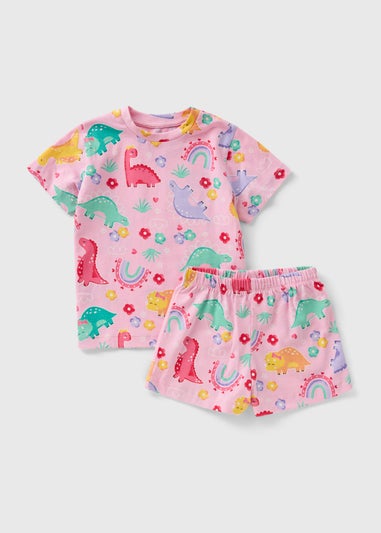 Girls Pink Dino Short Pyjama Set (1-7yrs)