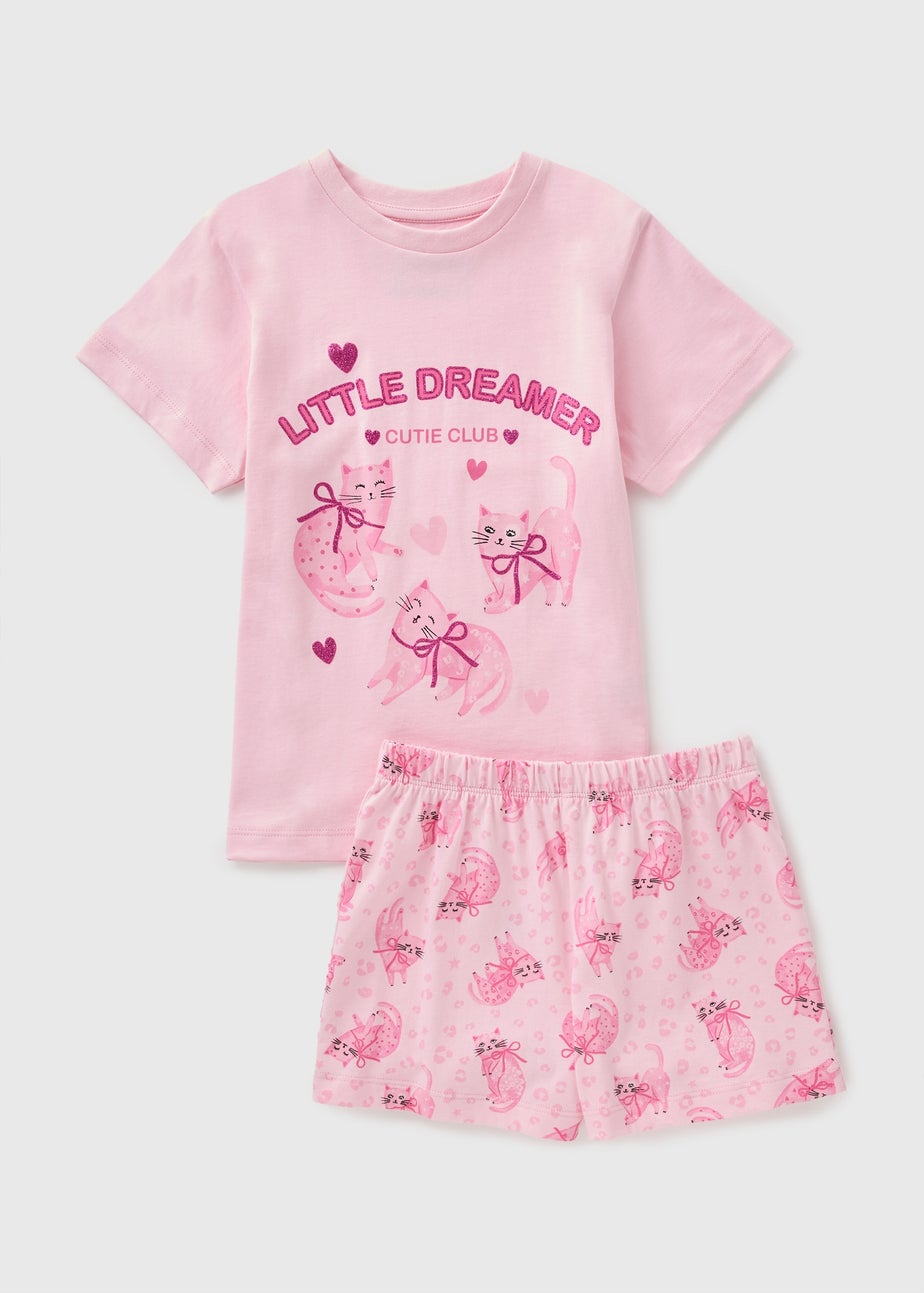Girls Pink Little Dreamer Cat Short Pyjama Set (1-7yrs)