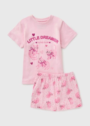 Girls Pink Little Dreamer Cat Short Pyjama Set (1-7yrs)