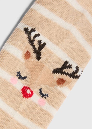Girls Beige Reindeer Tights (2-11yrs)