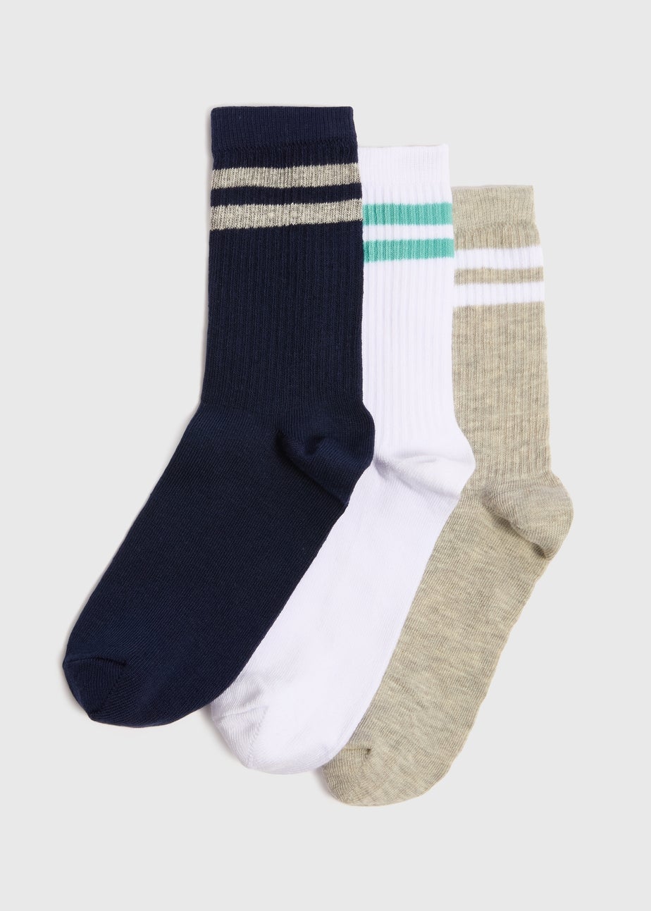 3 Pack Boys Multicolour Sports Socks (Younger 6-Older 6.5)