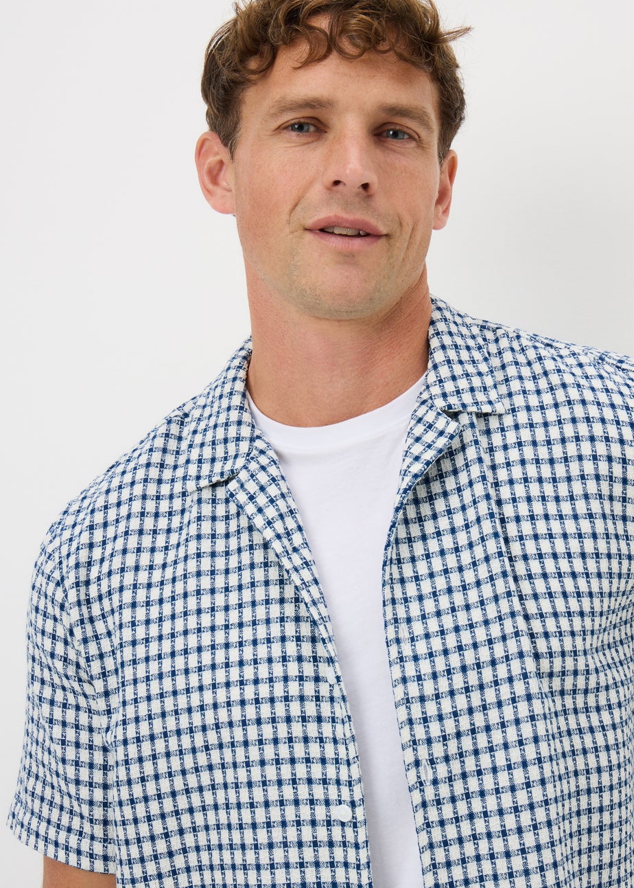 Blue Textured Check Shirt