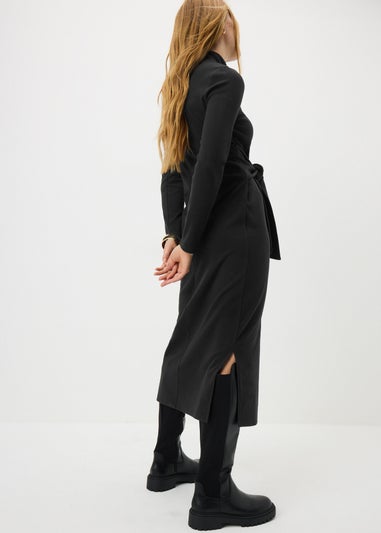 Black Jersey Tie Midi Dress