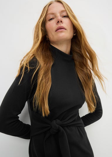 Black Jersey Tie Midi Dress