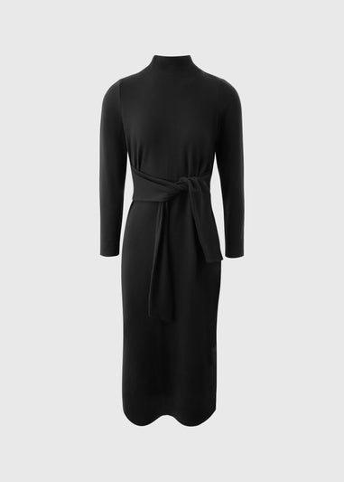 Black Jersey Tie Midi Dress