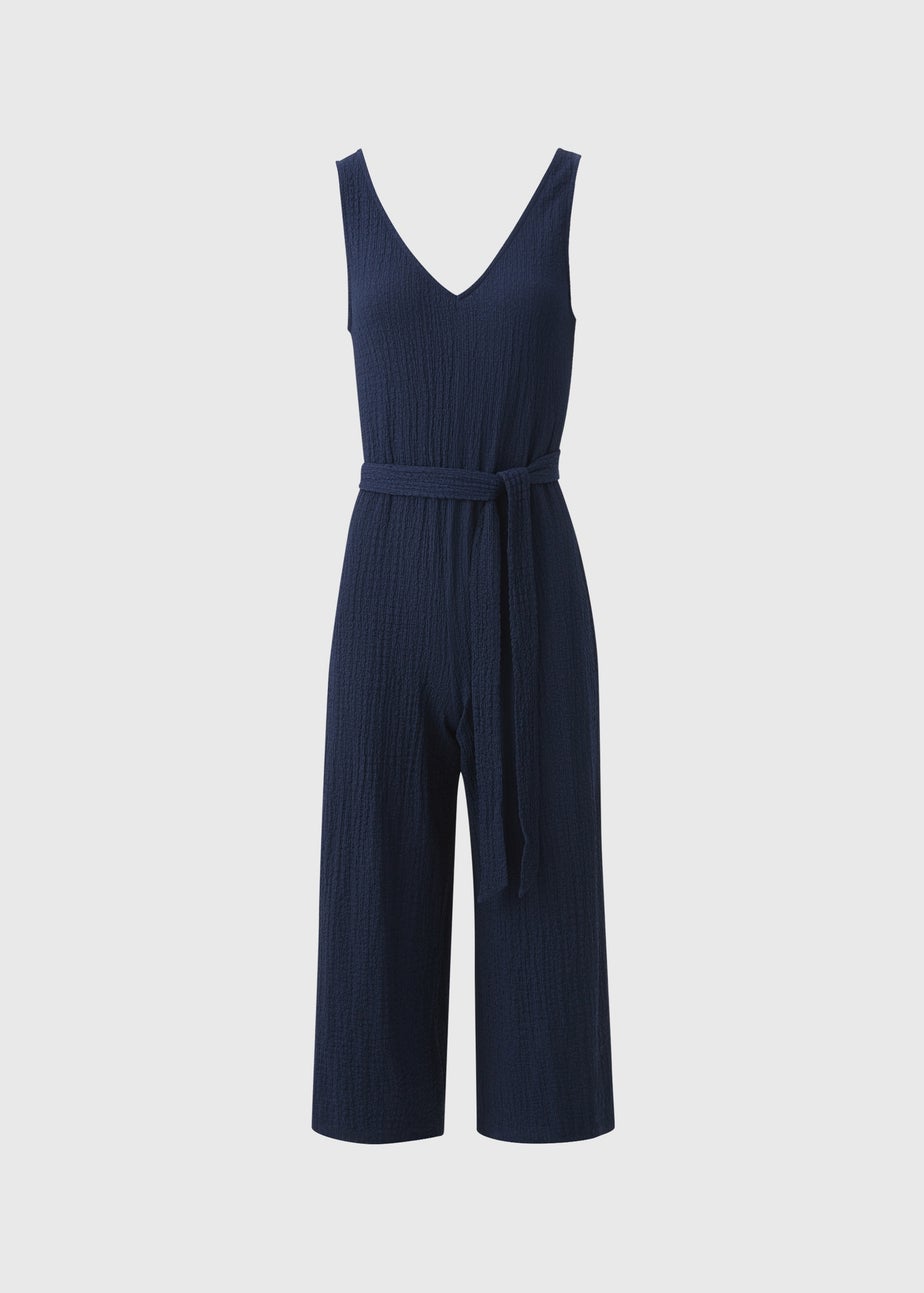 Navy Textured Crinkle Jumpsuit