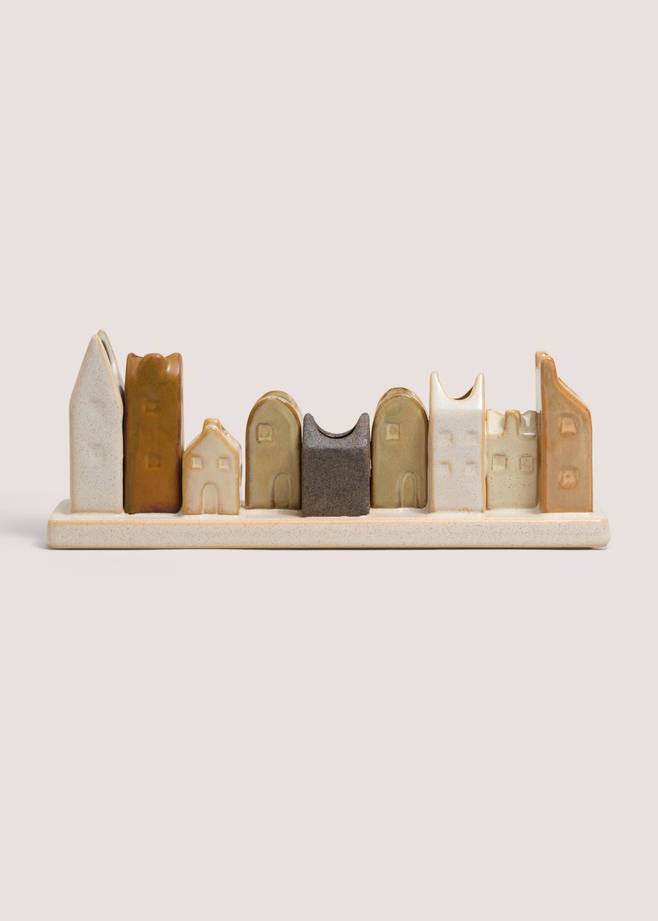 Multicolour Bronze Ceramic Houses Ornament