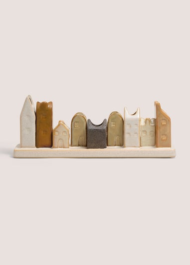 Multicolour Bronze Ceramic Houses Ornament