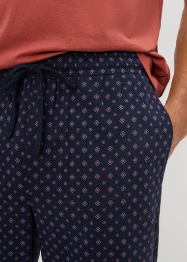 Rust Jersey Geometric Long Pyjama Set