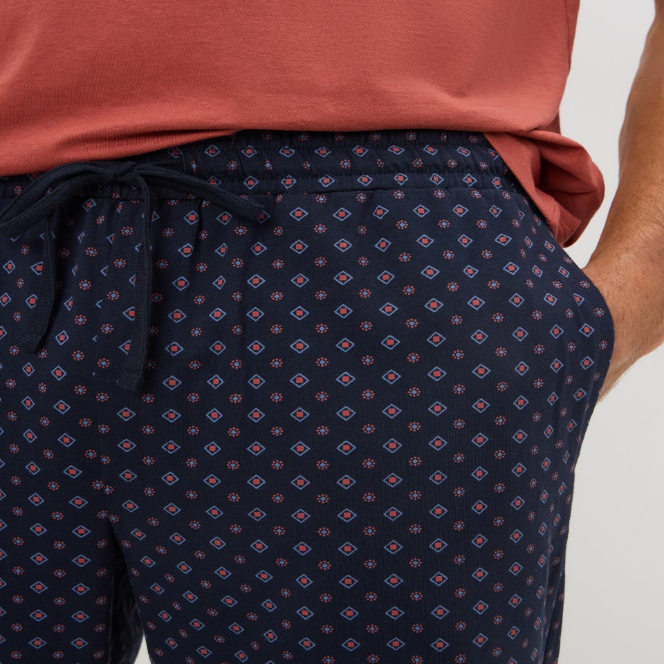 Rust Jersey Geometric Long Pyjama Set