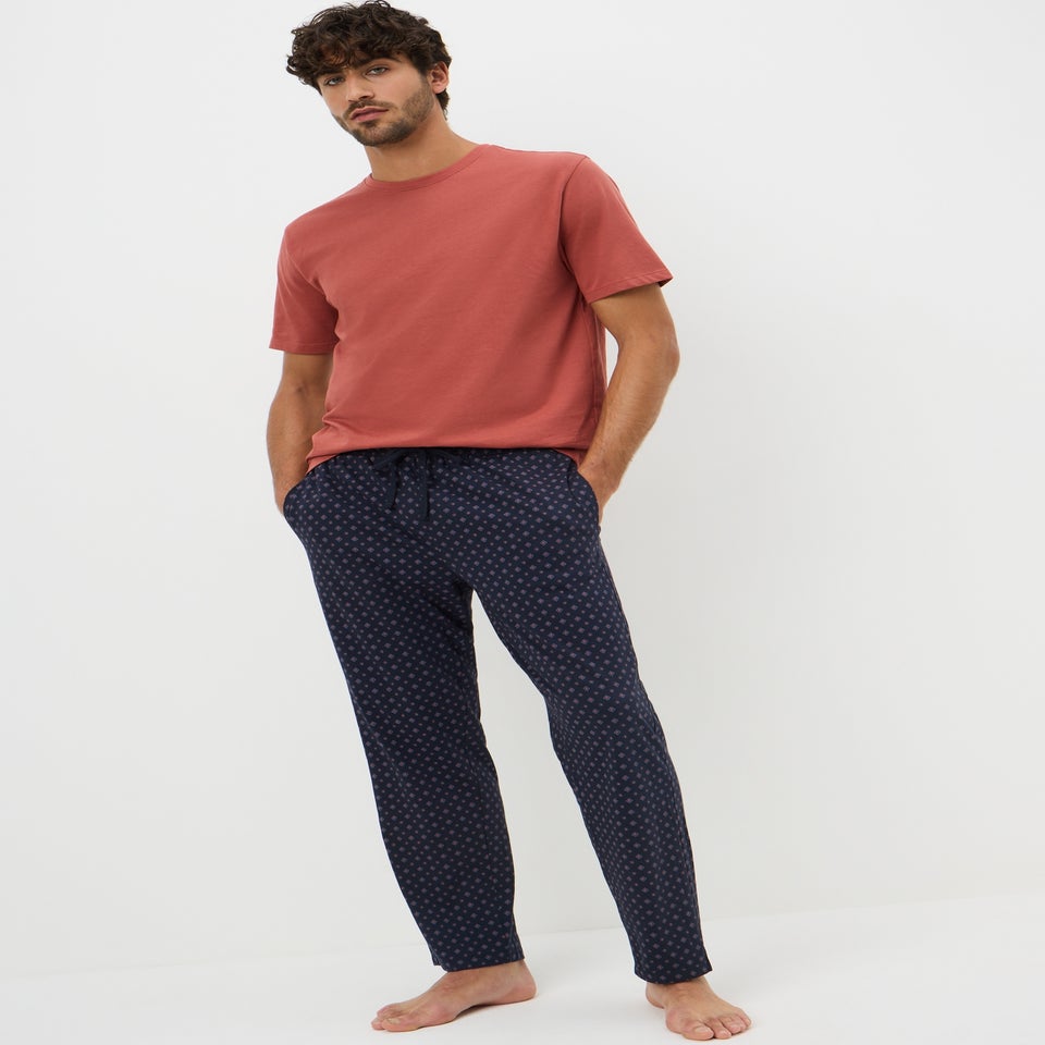 Rust Jersey Geometric Long Pyjama Set