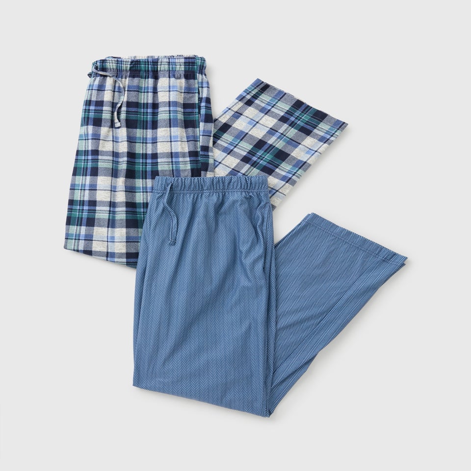 2 Pack Blue Slinky Fleece Pyjama Bottoms