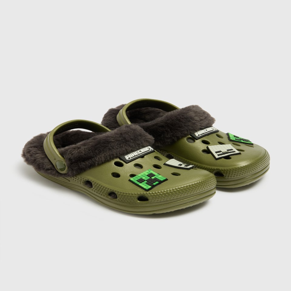 Minecraft Boys Khaki Faux Fur Clogs (Younger 8/9-Older 5/6)